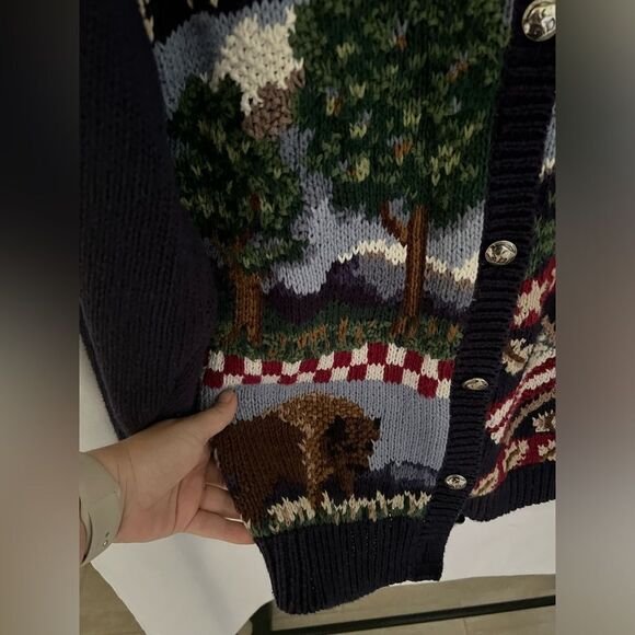 Cabelas Women's  Knitted By Hand Cardigan Sweater America US Flags M - Picture 6 of 6